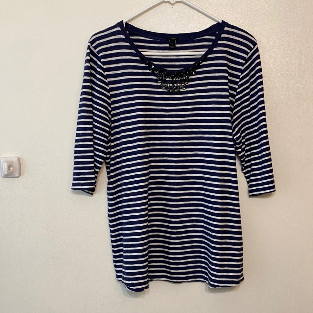 J.Crew navy & white jeweled bling striped t-shirt - Picture 7 of 7